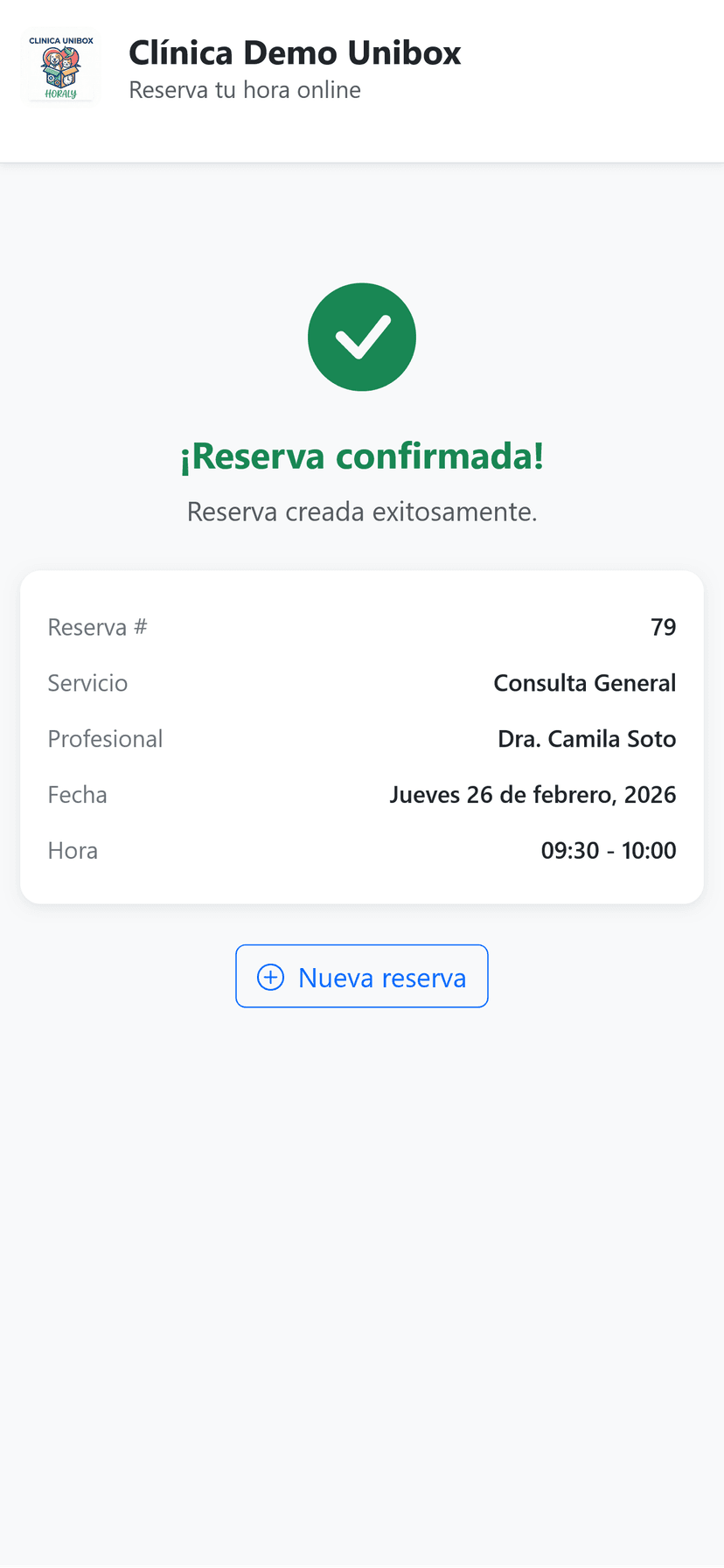 Reserva confirmada exitosamente